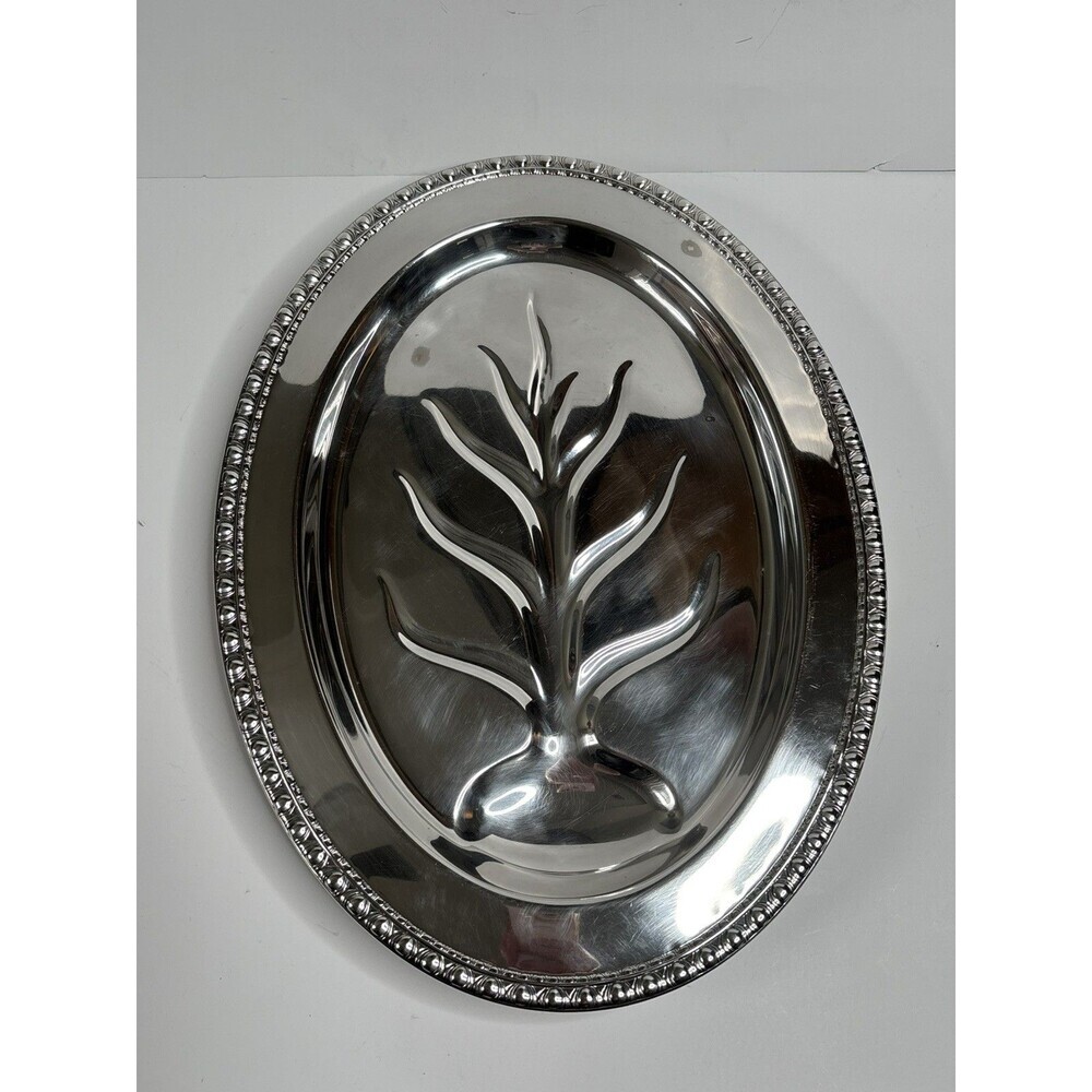 Vintage Silver plate Oval Platter Footed "Tree of Life" 16.5"L x 12"W unbranded
